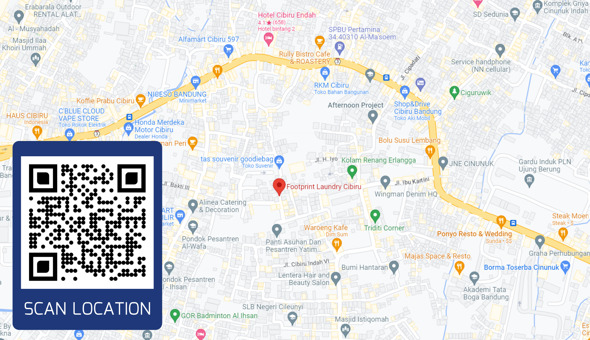 footprint laundry bandung & bogor map peta lokasi laundry sepatu tas baju helm